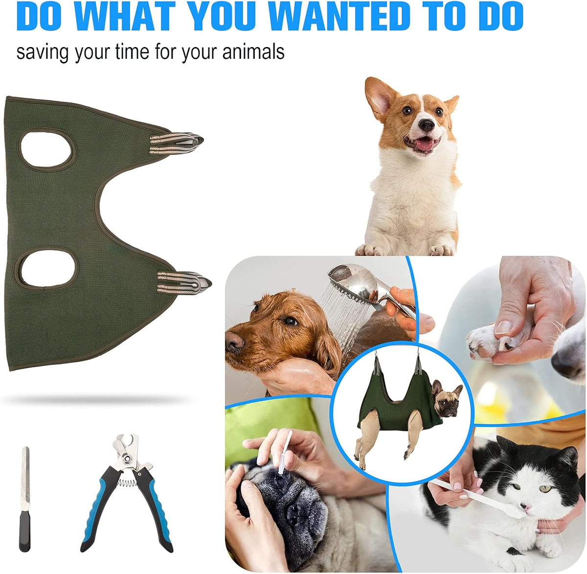 10 in 1 Dog Pet Grooming Hammock Harness with Nail Clippers, Nail File,Xl Size Dog Hammock for Nail Trimm,Grooming Sling Holder Hanger Restraint for Claw Care