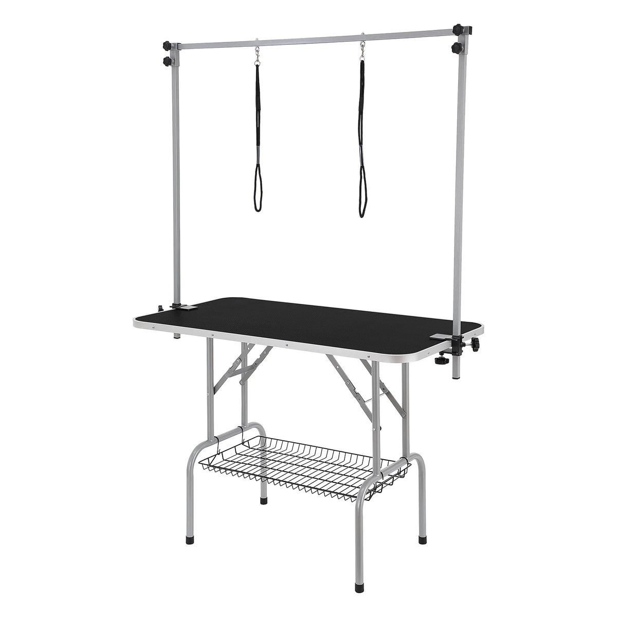 Pet Grooming Table Two Arms with Clamp, 46'' Dog Grooming Station, Foldable Pets Grooming Stand for Medium and Small Dogs, Free No Sit Haunch Holder with Grooming Loop, Bearing 330Lbs