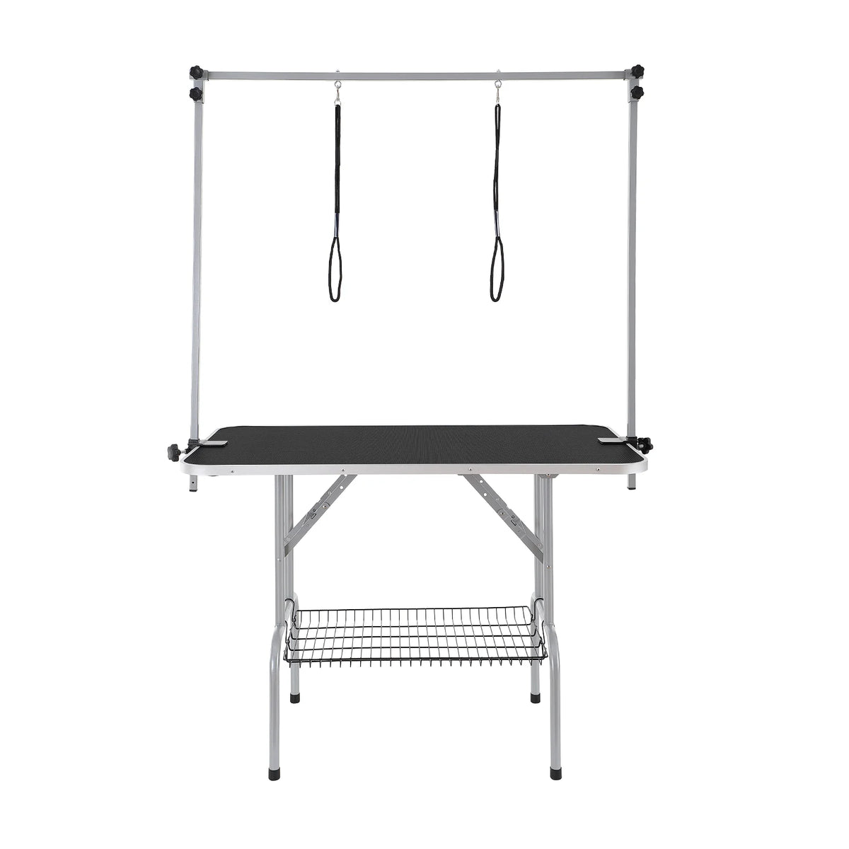 Pet Grooming Table Two Arms with Clamp, 46'' Dog Grooming Station, Foldable Pets Grooming Stand for Medium and Small Dogs, Free No Sit Haunch Holder with Grooming Loop, Bearing 330Lbs