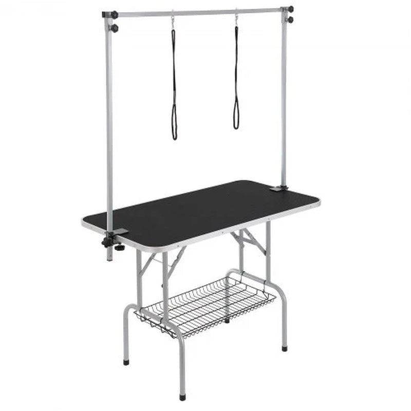 Pet Grooming Table Two Arms with Clamp, 46'' Dog Grooming Station, Foldable Pets Grooming Stand for Medium and Small Dogs, Free No Sit Haunch Holder with Grooming Loop, Bearing 330Lbs