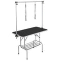 Pet Grooming Table Two Arms with Clamp, 46'' Dog Grooming Station, Foldable Pets Grooming Stand for Medium and Small Dogs, Free No Sit Haunch Holder with Grooming Loop, Bearing 330Lbs