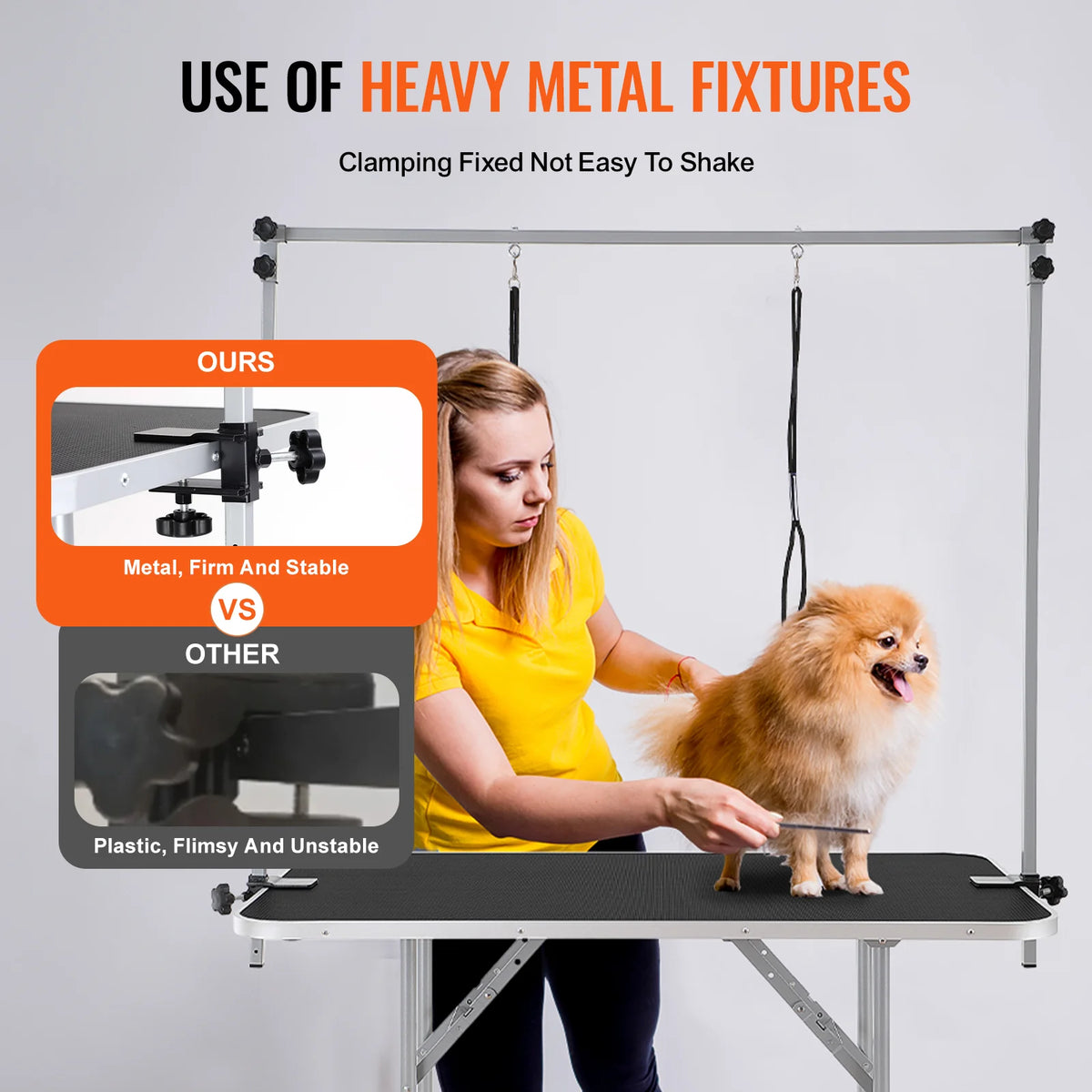 Pet Grooming Table Two Arms with Clamp, 46'' Dog Grooming Station, Foldable Pets Grooming Stand for Medium and Small Dogs, Free No Sit Haunch Holder with Grooming Loop, Bearing 330Lbs